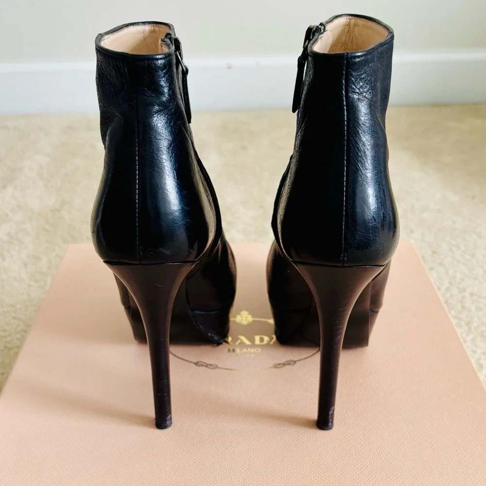 Prada Black Leather Platform Boots - Picture 3 of 6